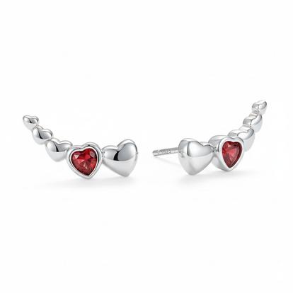 Metallic Dainty Love Heart Sterling Silver Stud Earrings