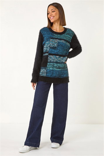 Colour Block Fluffy Knit Jumper 16162734
