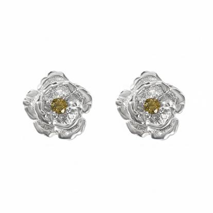 Metallic Peridot August Birthstone Poppy Birthflower Stud Earrings