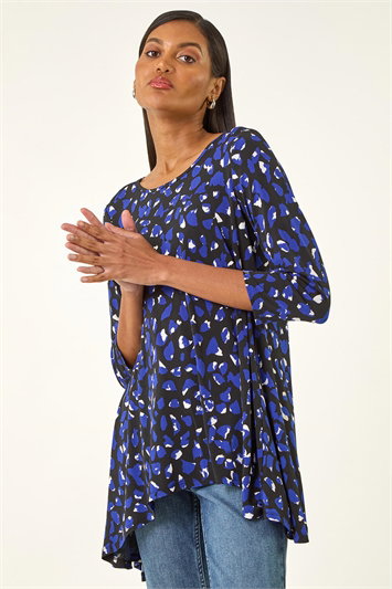 Blue Speckled Print Stretch Tunic Top
