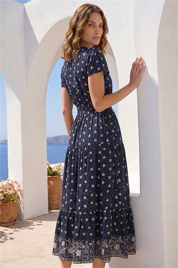 Petite Border Print V-Neck Dress 14878460