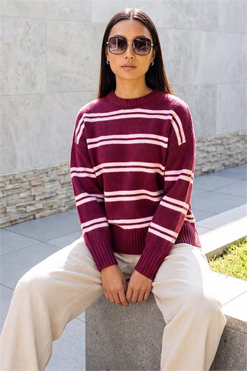 Red Stripe Crew Neck Jumper