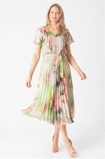 Green Julianna Frill Bodice Chiffon Dress