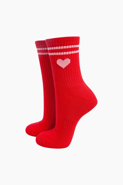 Red Love Heart Cotton Sports Socks In Red