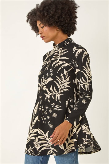 Black Floral High Neck Swing Top