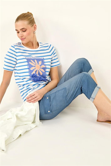 Blue Cropped Cargo Stretch Trouser