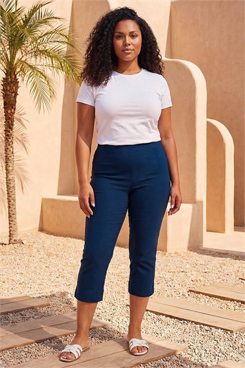 Blue Curve Cropped Stretch Trouser