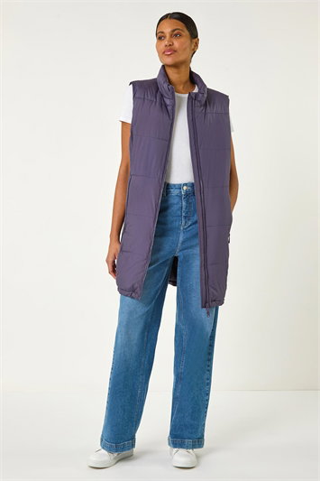 Quilted Zip Detail Longline Gilet 15036274