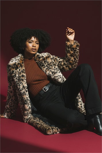 Brown Premium Animal Faux Fur Coat