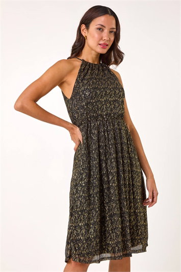Blouson Halter Neck Stretch Midi Dress 14696233