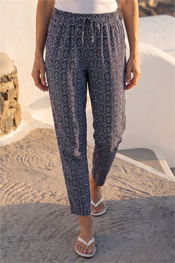 Blue Classic Aztec Print Stretch Trouser