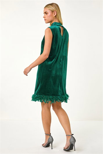 Petite Velvet Feather Hem Dress 14607434