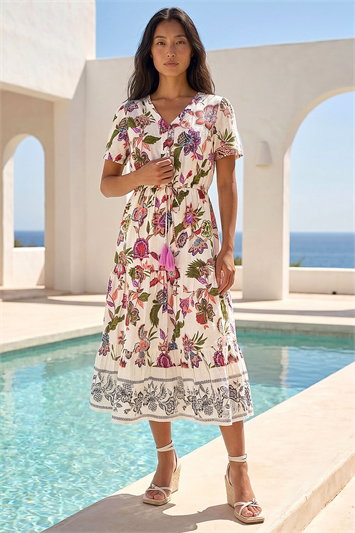 Petite Floral Dobby Print Midi Dress 14693638