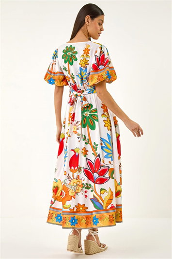 Floral Border Ruched Midi Dress 14882464