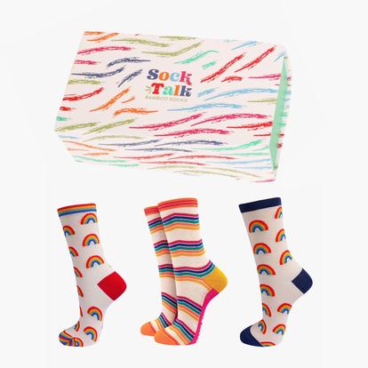 Multi Rainbow Stripes Bamboo Socks Gift Box Multicoloured