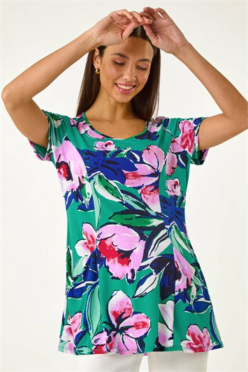 Blue Textured Floral Tunic Top