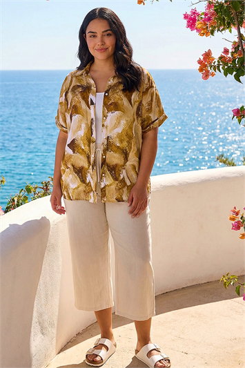 Curve Swirl Print Button Shirt 10211914