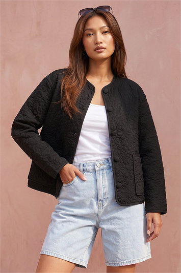 Black Patterned Pocket Edge Jacket