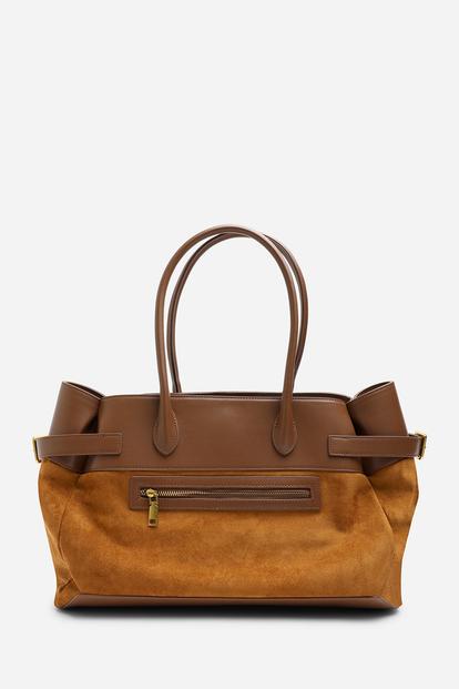 Black Lyanna Buckled Tote Bag With Side Zip