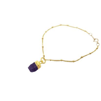 Purple Raw Amethyst February Birthstone Gold Plated Bracelet