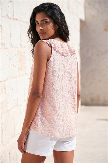 Lace V-Neck Ruffle Front Top 19416072