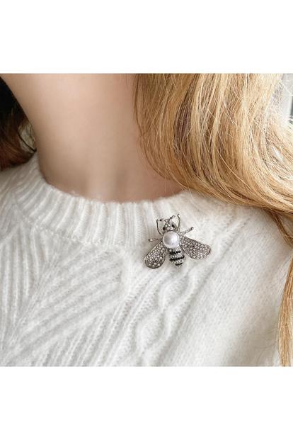 Metallic Bee Brooch Pearl Pin Crystal