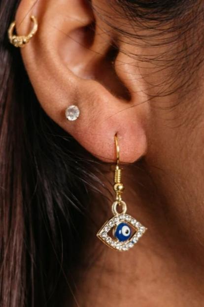 Metallic Evil Eye Zircon Drop Earrings