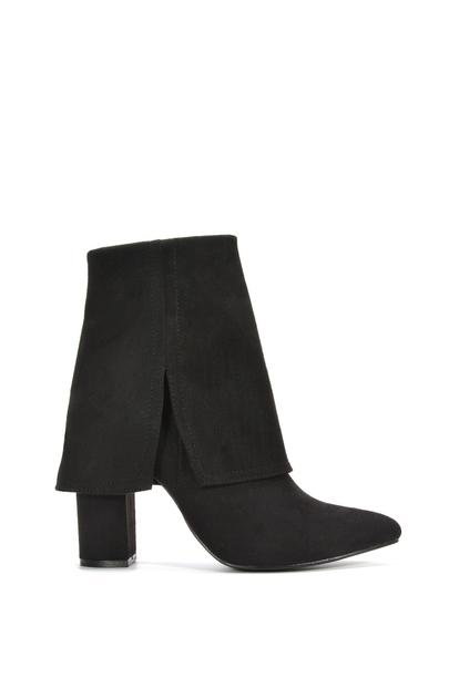 Black 'Ayla' Fold Over Ankle Boots Layered Point Toe Block Heel Booties