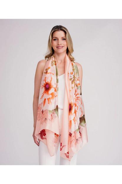 Pink Rosalyn - Abstract Floral Print Chiffon Scarf - Blush Pink