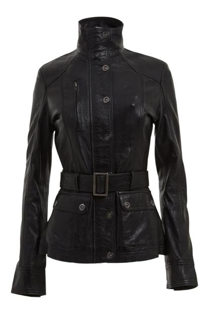 Black Womens Leather Military Biker Jacket