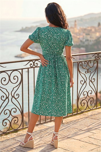 Ditsy Print V-Neck Midi Dress 14844434