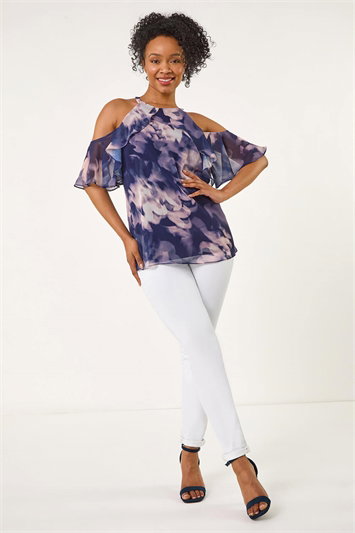 Petite Halter Frill Cold Shoulder Top 20180160