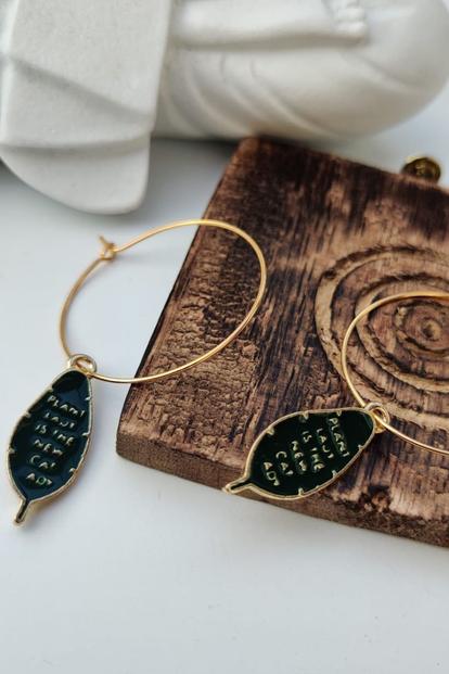 Green Green Leaf Charm Dainty Dangle 30Mm Boho Hoop Earrings