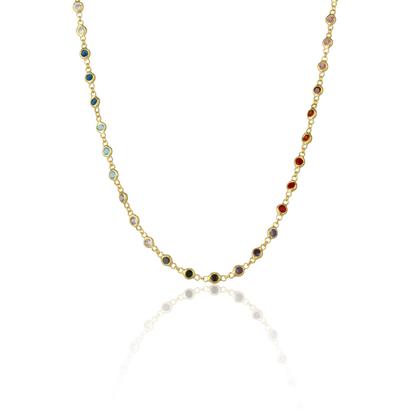 Metallic Colourful Rainbow Jewelled Sterling Silver Chain Necklace