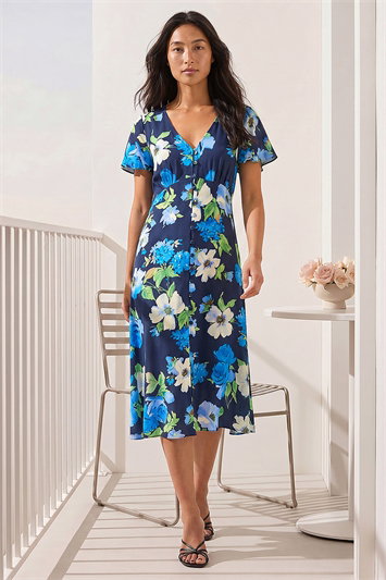 Petite Floral Print Button Dress 14823360