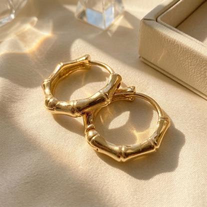 Metallic Gold Plated Bamboo Everyday Huggie Earrings