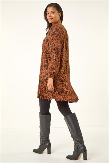 Animal Print Pintuck Smock Dress 14618781