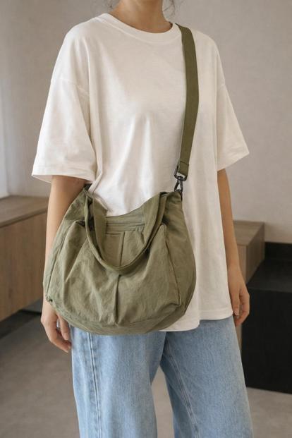 Green Double Pockets Crossbody Bag