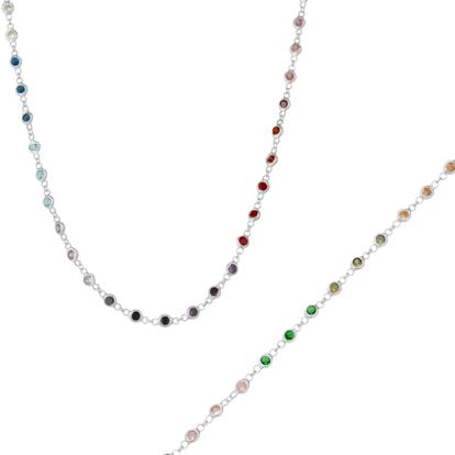 Metallic Colourful Rainbow Jewelled Sterling Silver Chain Necklace And Bracelet Set