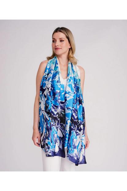 Blue Iris - Abstract Floral Satin Scarf