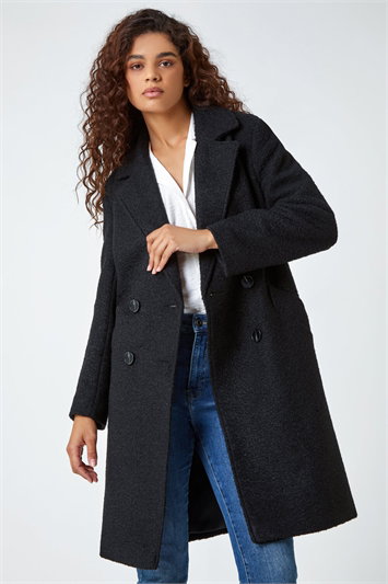 Relaxed Double Breasted Boucle Coat 12022808
