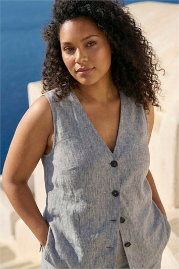 Grey Curve Buttoned Relaxed Waistcoat