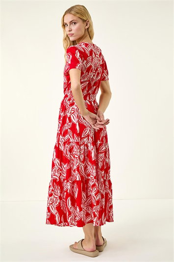 Leaf Print Shirred Maxi Dress 14839078