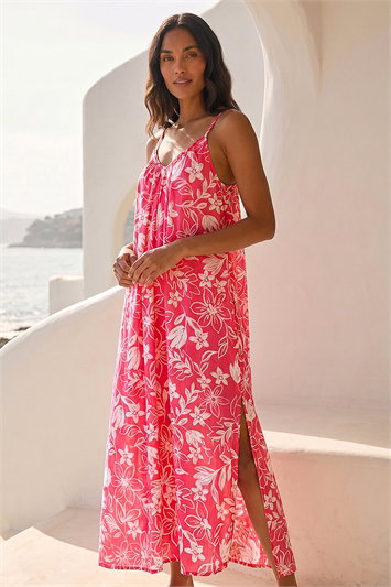 Pink Floral Strappy Maxi Dress