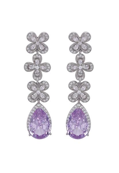Purple Diva Triple Flower Drop Earrings