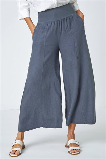 Linen Blend Stretch Waist Culottes 18044129