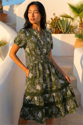 Petite Floral Print Shirred Midi Dress 14916640