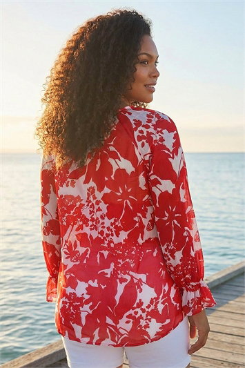 Curve Floral Frill Front Top 20249978