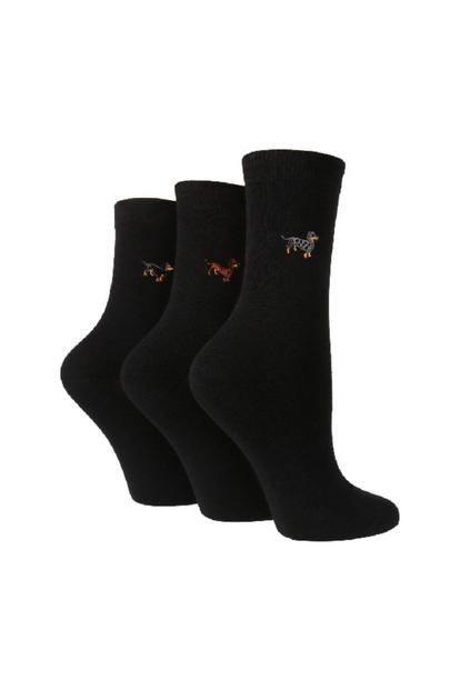 Black 3 Pack Embroidered Cotton Socks