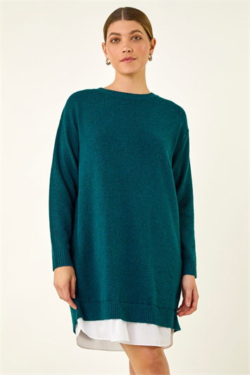 Blue Mock Shirt Knitted Dress